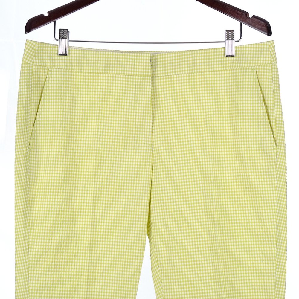 Luisa Cerano Lime Checkered Seersucker Crop Pants Size 12 - Picture 2 of 7